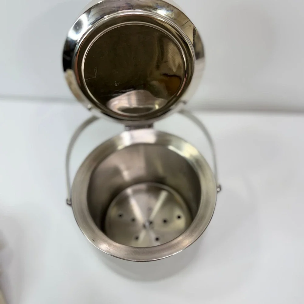 VTG Stainless Steel Insulated Ice Bucket with Lid Handle w/ Drainer Tray‎ Silver